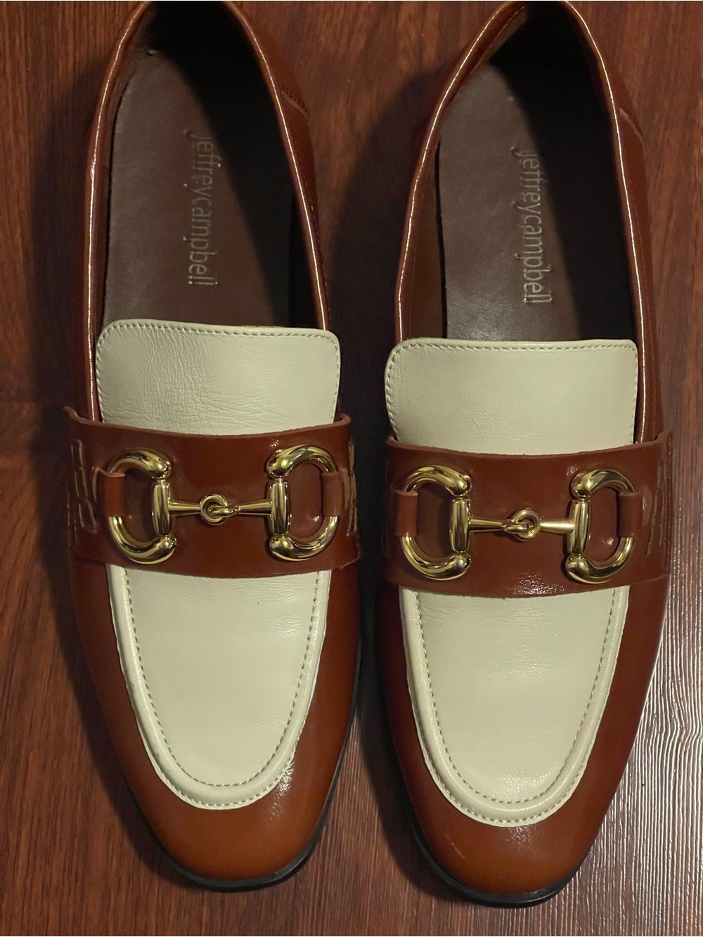 Jeffrey Campbell Brown and Cream Leather Horsebit Loafers